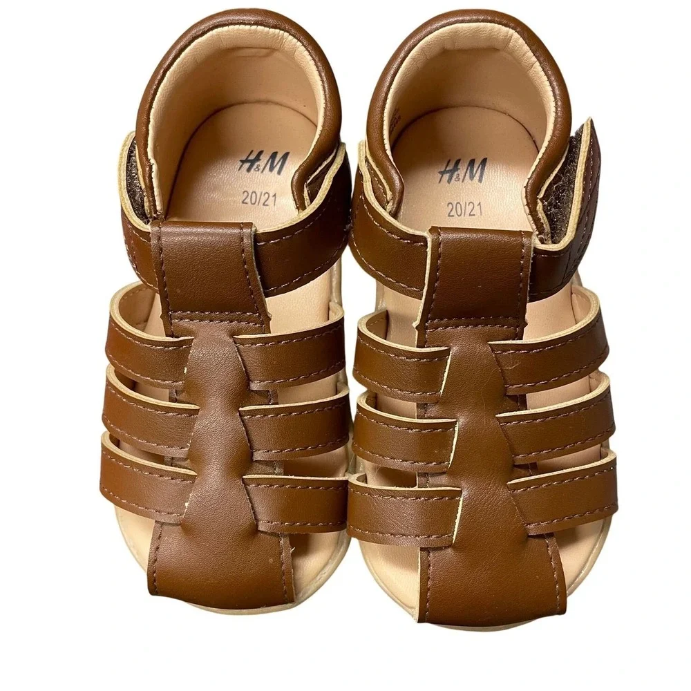 Like New 4-5 Toddler H&M Cute Faux Leather Sandals Velcro Brown Boho Cottagecore